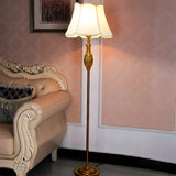 Classical Fabric Shade Gold Metal LED Floor Lamp Image - 1