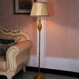 Classical Fabric Shade Gold Metal LED Floor Lamp Image - 13