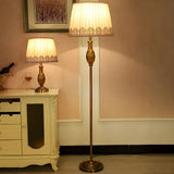 Classical Fabric Shade Gold Metal LED Floor Lamp Image - 15