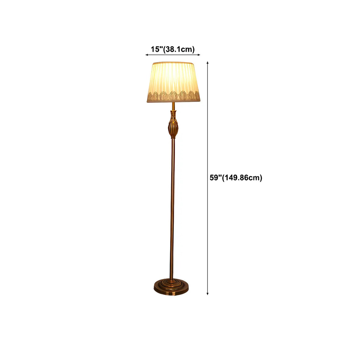 Classical Fabric Shade Gold Metal LED Floor Lamp 