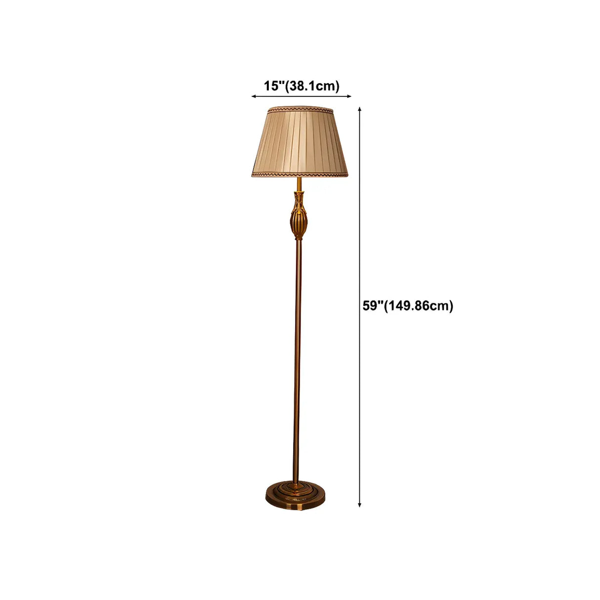 Classical Fabric Shade Gold Metal LED Floor Lamp Image - 17