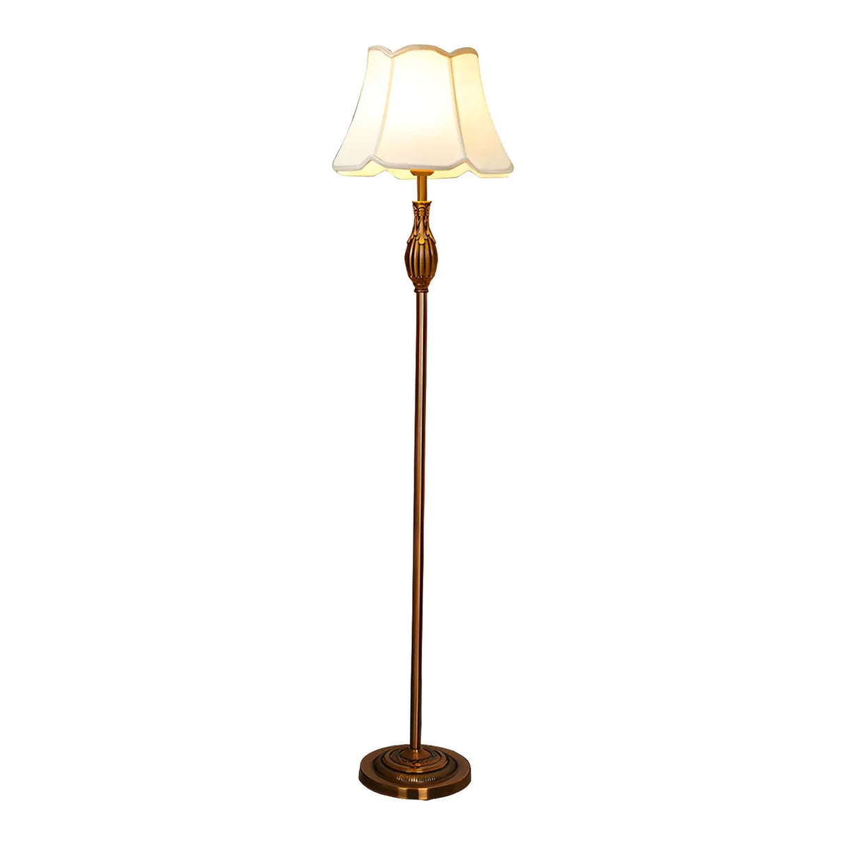 Classical Fabric Shade Gold Metal LED Floor Lamp Image - 5