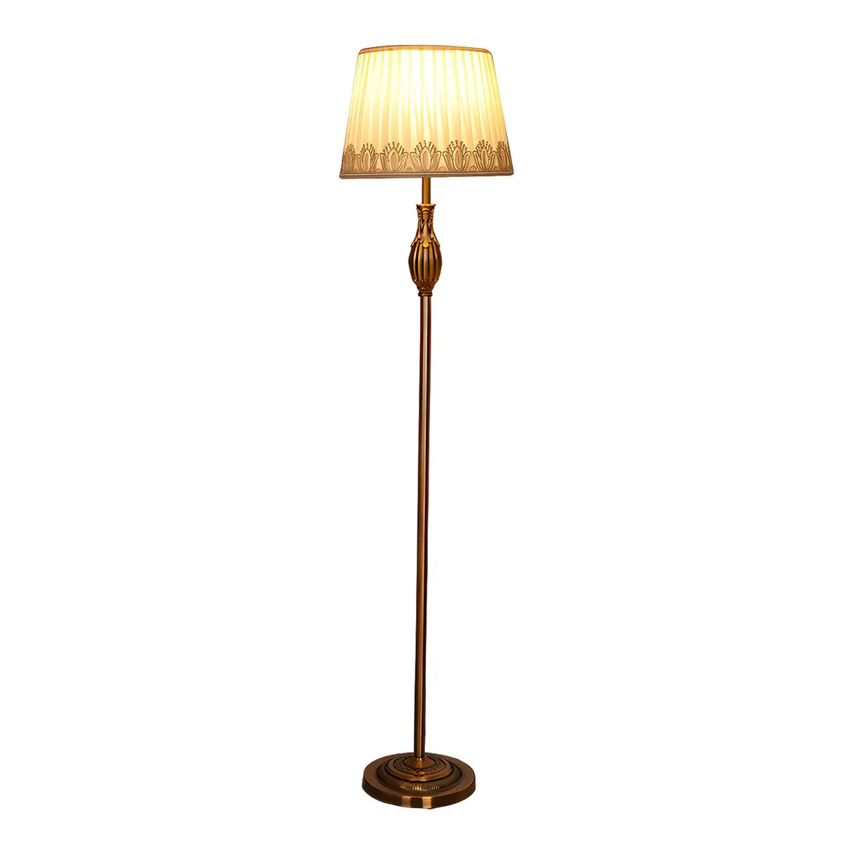 Classical Fabric Shade Gold Metal LED Floor Lamp Image - 6