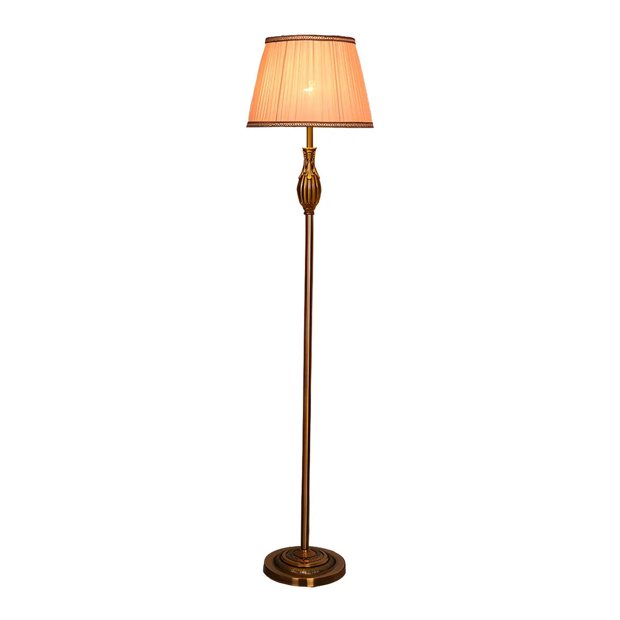 Classical Fabric Shade Gold Metal LED Floor Lamp Image - 8