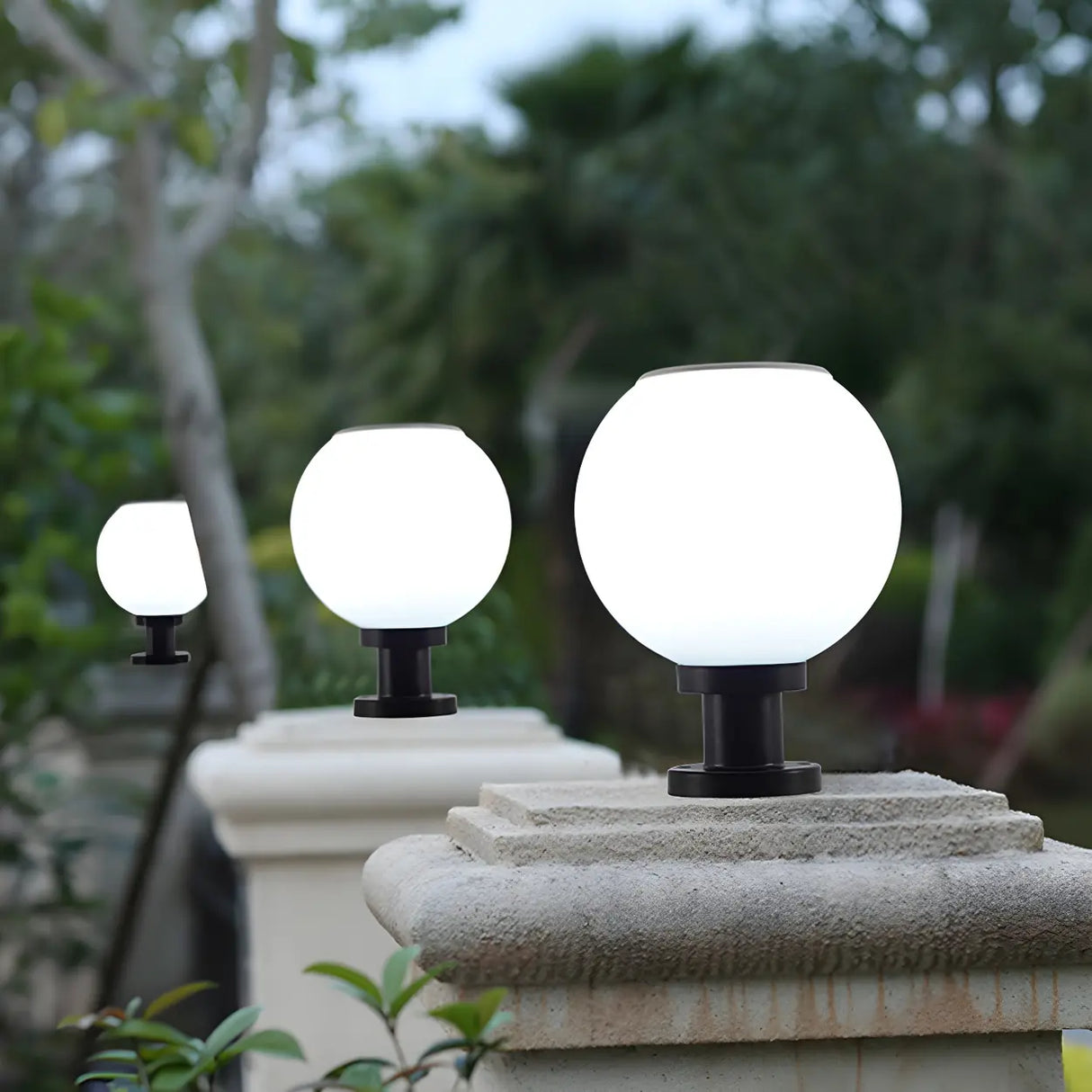 Classical Simple White Globe LED Outdoor Table Lamp Image - 4