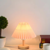 Classical Wooden Cone Pleated Fabric Shade Table Lamp Image - 14