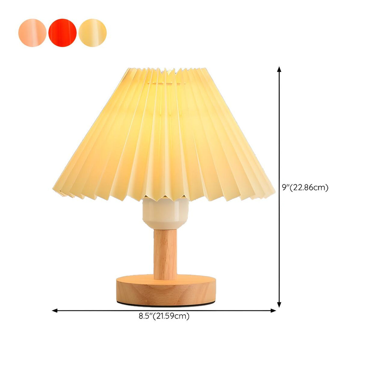 Classical Wooden Cone Pleated Fabric Shade Table Lamp 