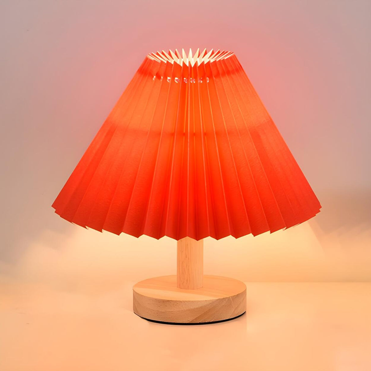 Classical Wooden Cone Pleated Fabric Shade Table Lamp Image - 3