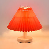 Classical Wooden Cone Pleated Fabric Shade Table Lamp Image - 3