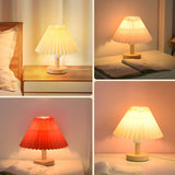 Classical Wooden Cone Pleated Fabric Shade Table Lamp Image - 7