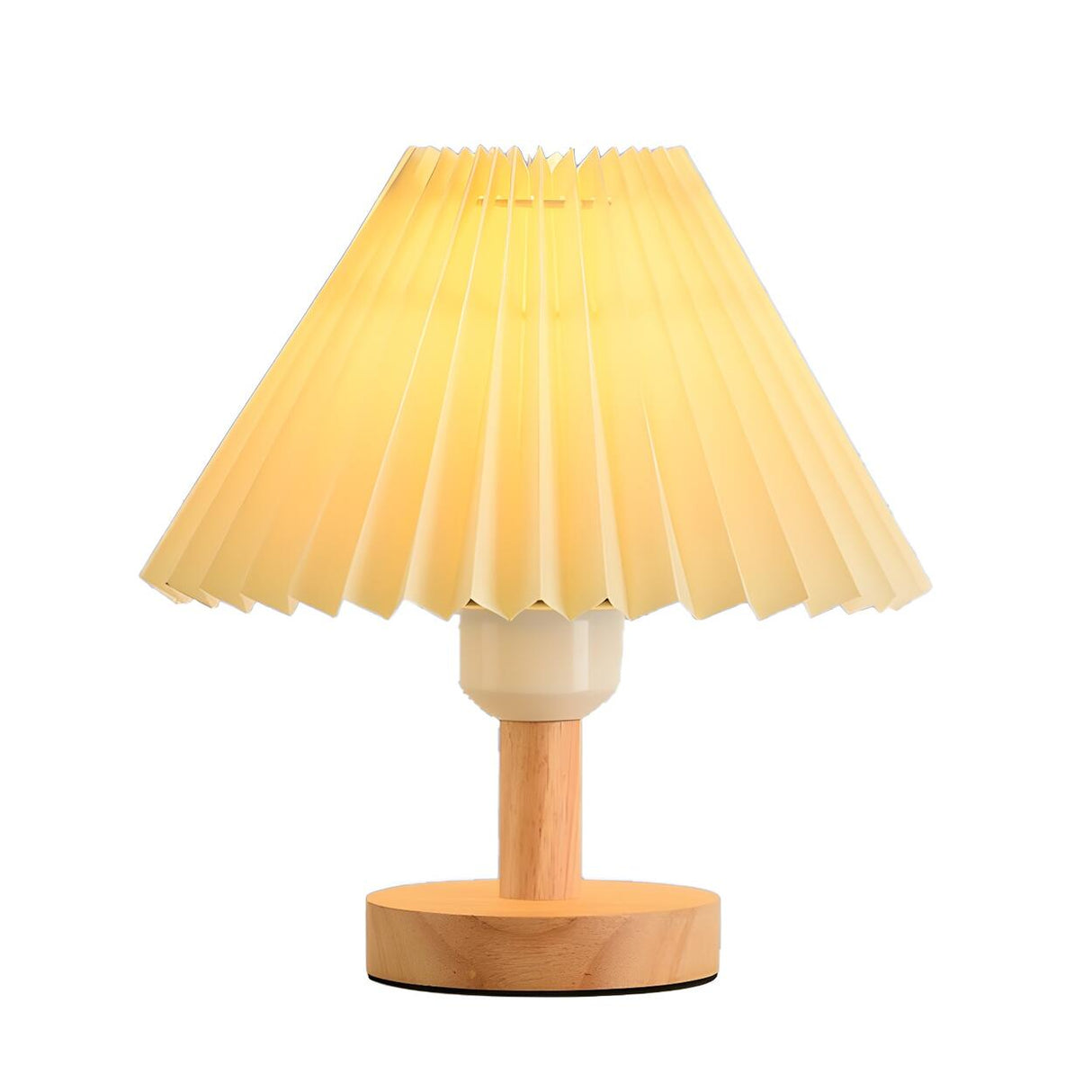 Classical Wooden Cone Pleated Fabric Shade Table Lamp Image - 8