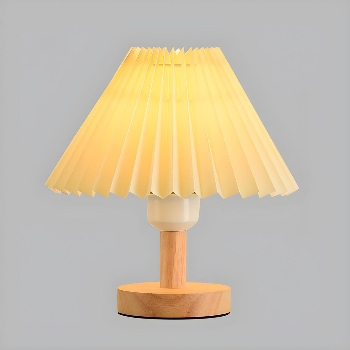 Classical Wooden Cone Pleated Fabric Shade Table Lamp Image - 9