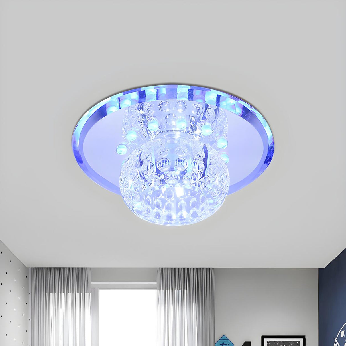 Clear Circle Crystal Orb LED Flush Mount Ceiling Light Image - 2