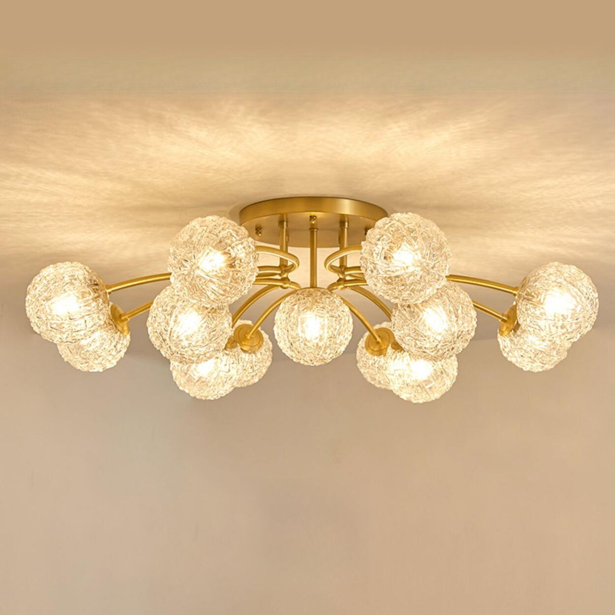 Clear Crystal Balls Gold Semi-Flush Mount Light 9-Light Image - 16