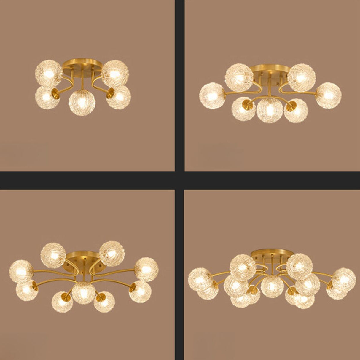 Clear Crystal Balls Gold Semi-Flush Mount Light 9-Light Image - 17