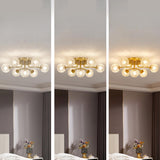 Clear Crystal Balls Gold Semi-Flush Mount Light 9-Light Image - 18