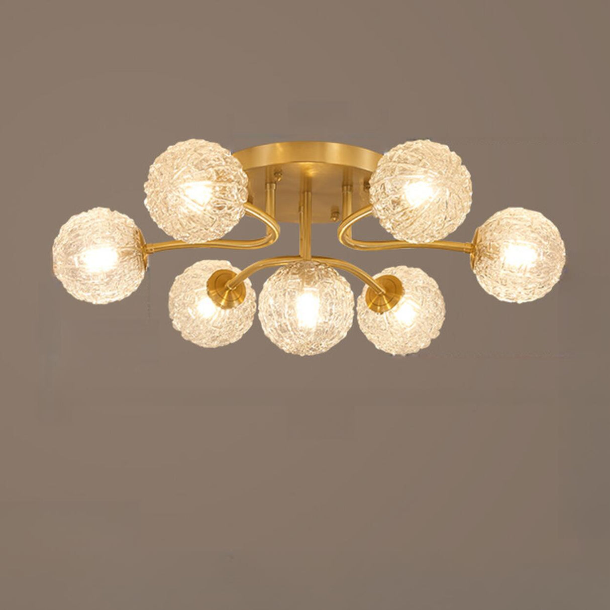 Clear Crystal Balls Gold Semi-Flush Mount Light 9-Light Image - 6