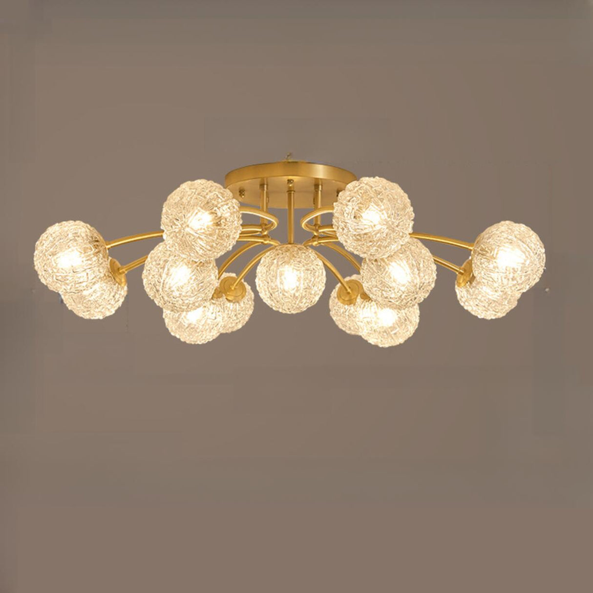 Clear Crystal Balls Gold Semi-Flush Mount Light 9-Light Image - 8