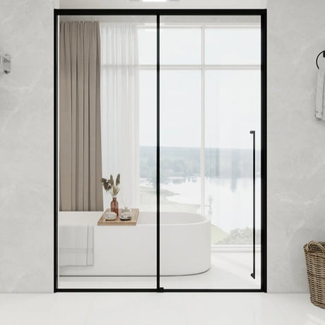 Clear Glass Black Frame Sliding Hinges Shower Door Image - 1