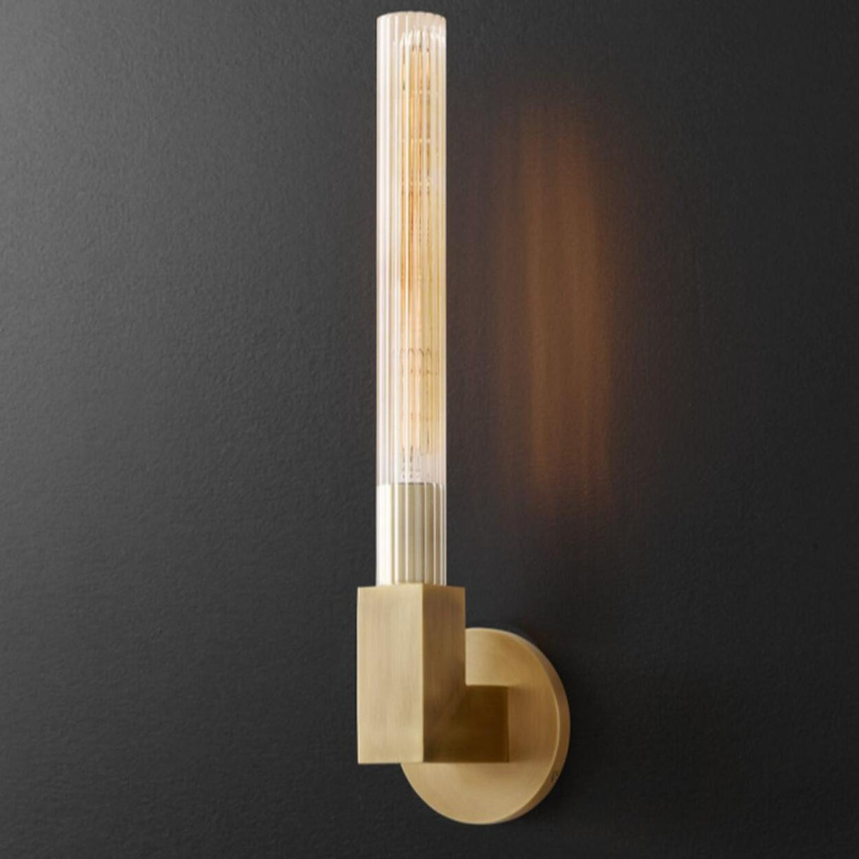 Clear Glass Brass Cylinder LED Vanity Wall Light Image - 10