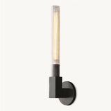 Clear Glass Brass Cylinder LED Vanity Wall Light Image - 5