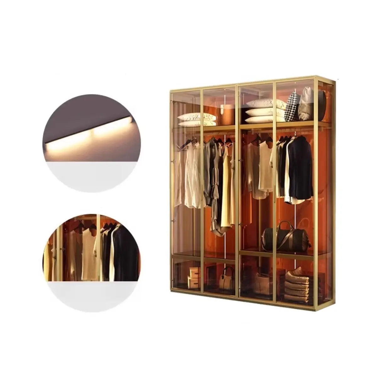 Clear Glass Door Gold Large Soft-Close Hinged Armoire Image - 19