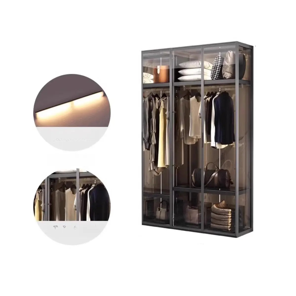 Clear Glass Door Gold Large Soft-Close Hinged Armoire Image - 26