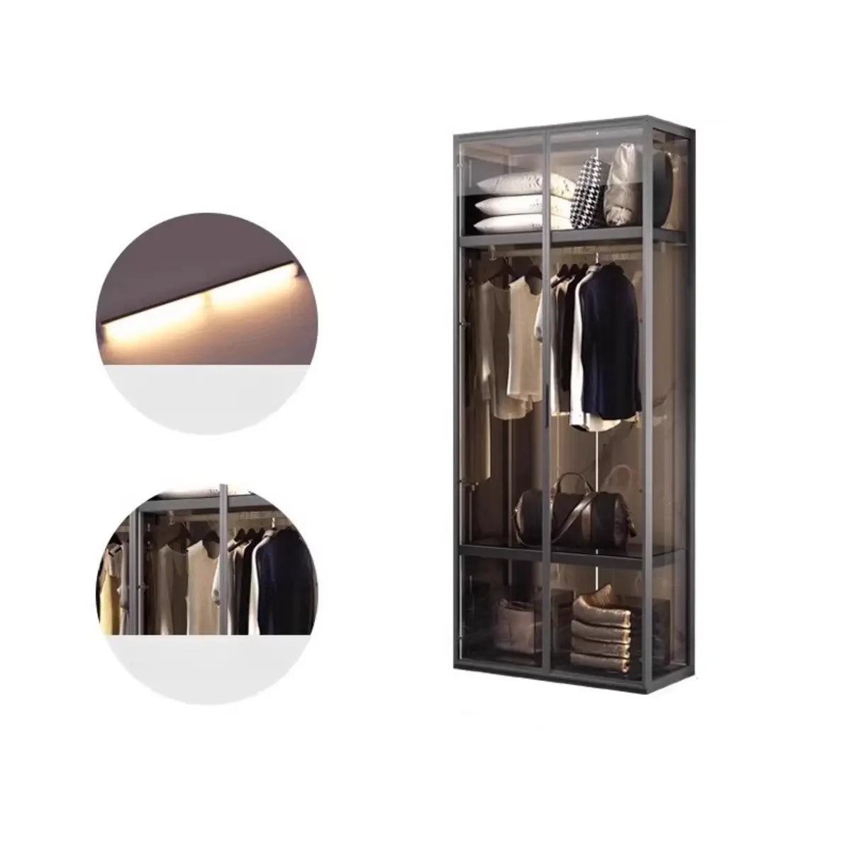 Clear Glass Door Gold Large Soft-Close Hinged Armoire Image - 27