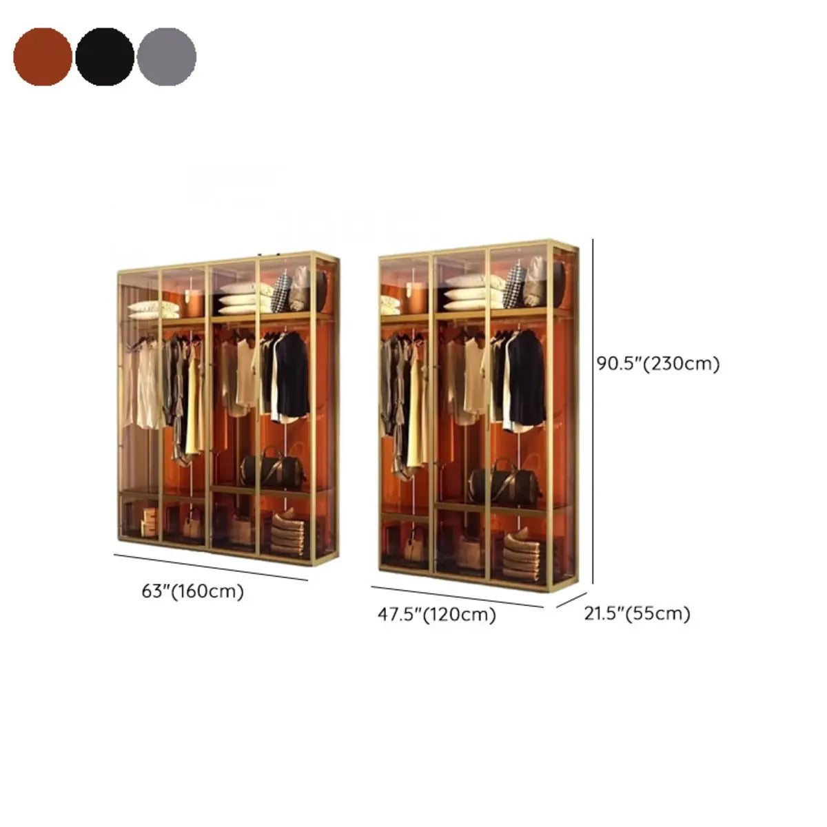 Clear Glass Door Gold Large Soft-Close Hinged Armoire 