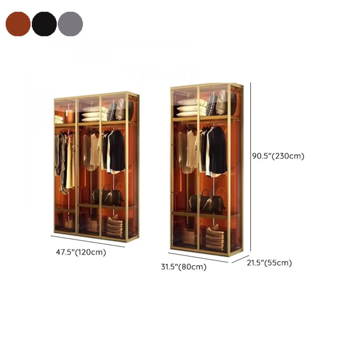 Clear Glass Door Gold Large Soft-Close Hinged Armoire Image - 30