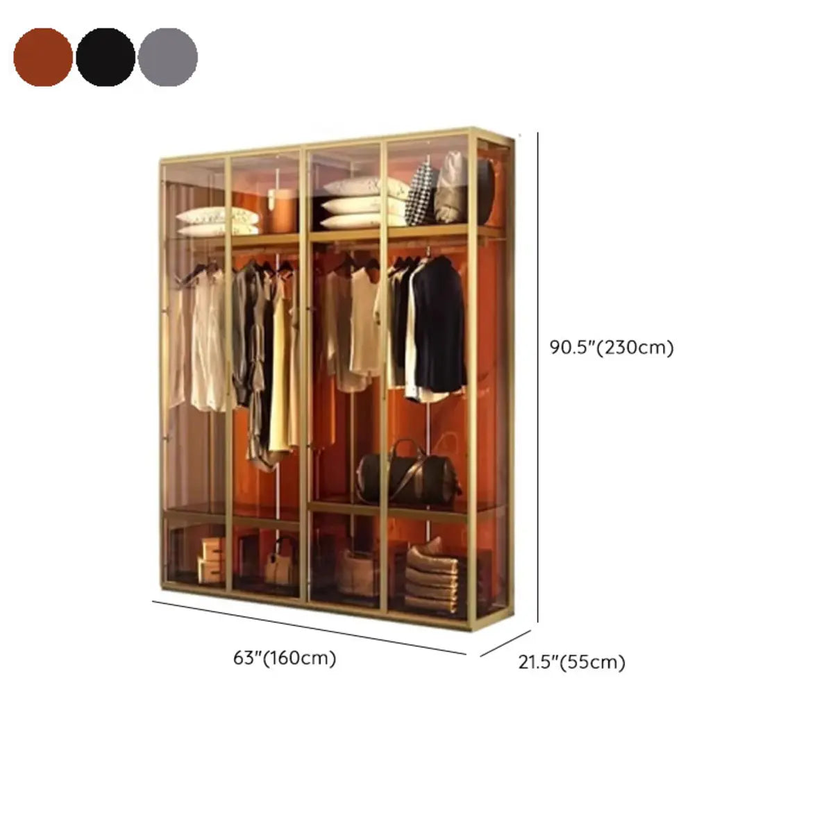 Clear Glass Door Gold Large Soft-Close Hinged Armoire Image - 31