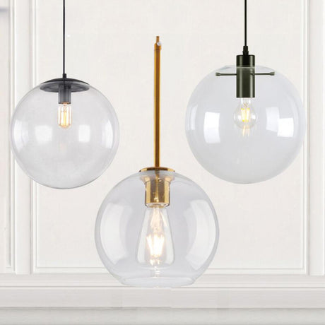 Clear Glass Globe Pendant Light Adjustable Height Image - 1