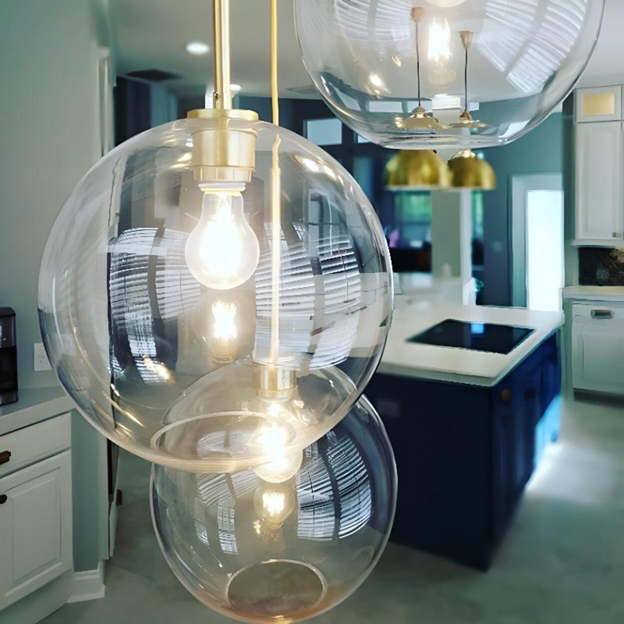 Clear Glass Globe Pendant Light Adjustable Height Image - 16