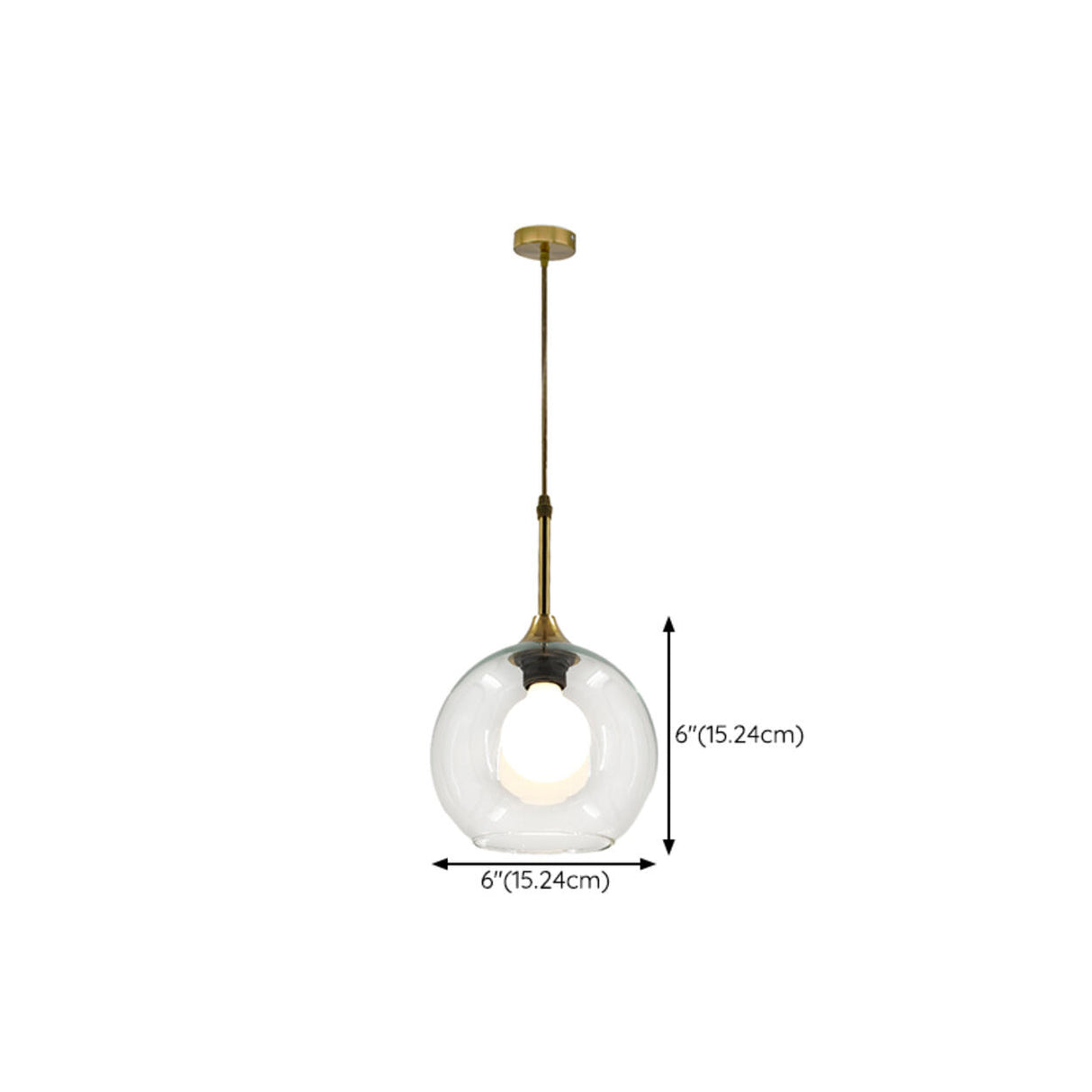 Clear Glass Globe Pendant Light Variable Length 