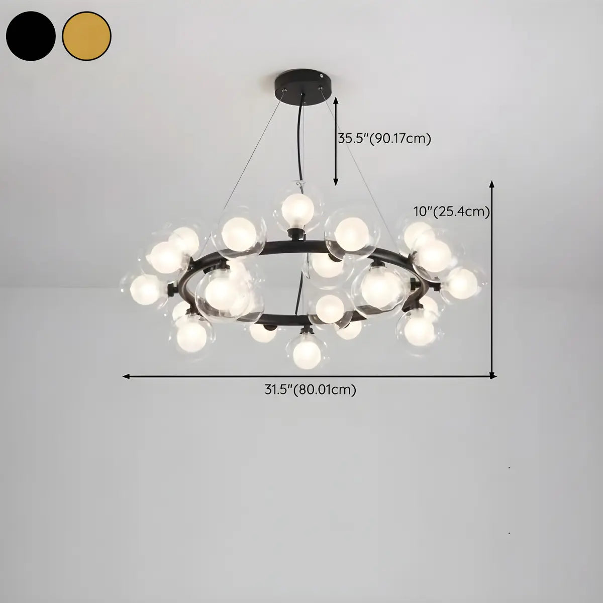 Clear Glass Gold Circle Dining Room Bubble Chandelier Image - 17