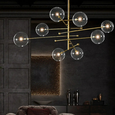 Clear Glass Gold Linear Living Room Bubble Chandelier Image - 1