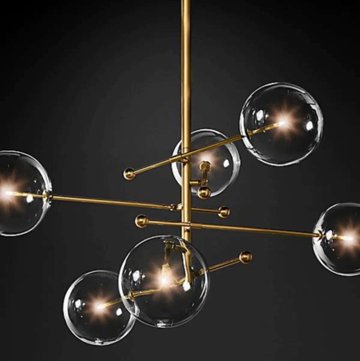 Clear Glass Gold Linear Living Room Bubble Chandelier Image - 10