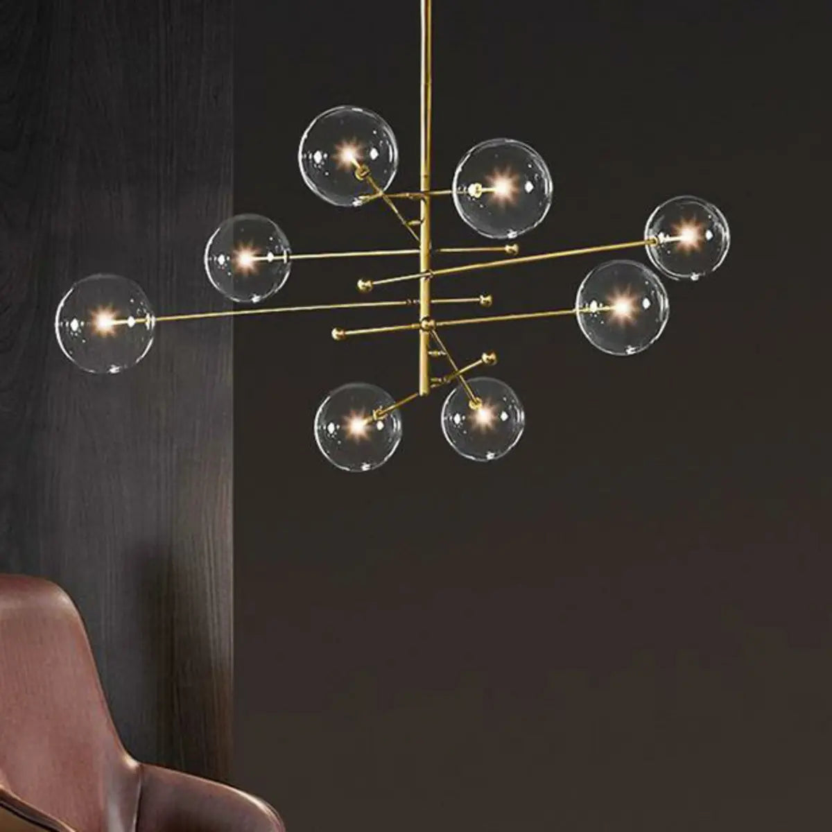 Clear Glass Gold Linear Living Room Bubble Chandelier Image - 2