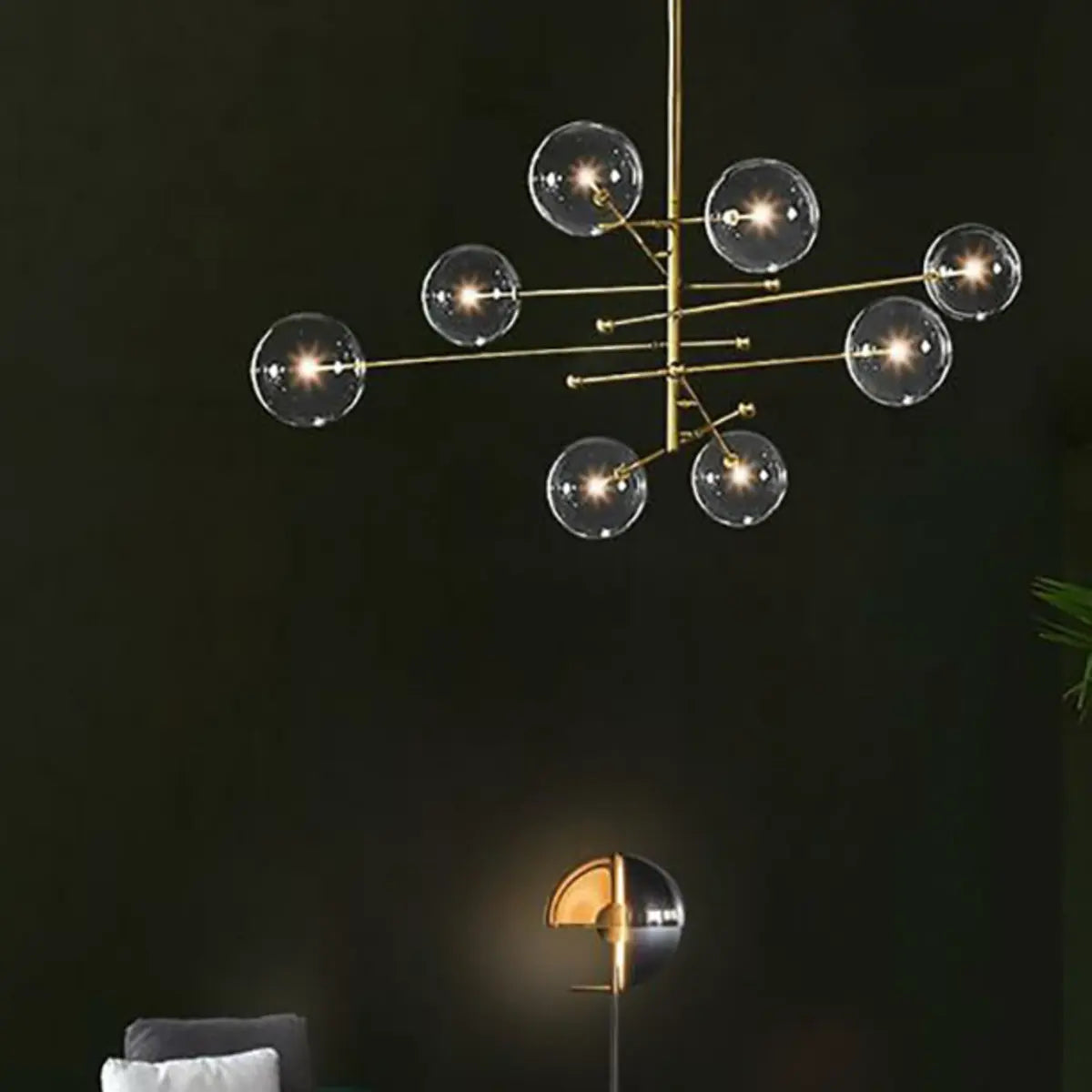 Clear Glass Gold Linear Living Room Bubble Chandelier Image - 4