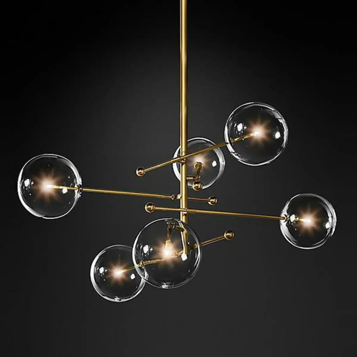 Clear Glass Gold Linear Living Room Bubble Chandelier Image - 8