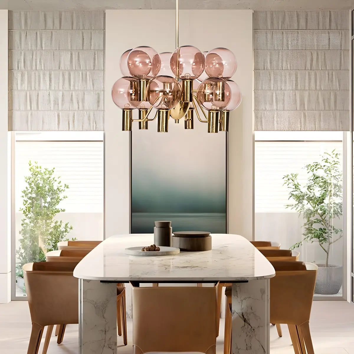 Clear Glass Pink Cluster Dining Room Bubble Chandelier Image - 1