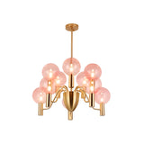 Clear Glass Pink Cluster Dining Room Bubble Chandelier Image - 12