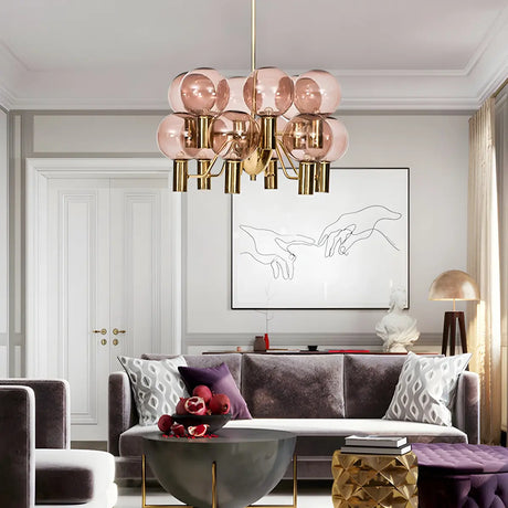 Clear Glass Pink Cluster Dining Room Bubble Chandelier Image - 2