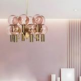 Clear Glass Pink Cluster Dining Room Bubble Chandelier Image - 3