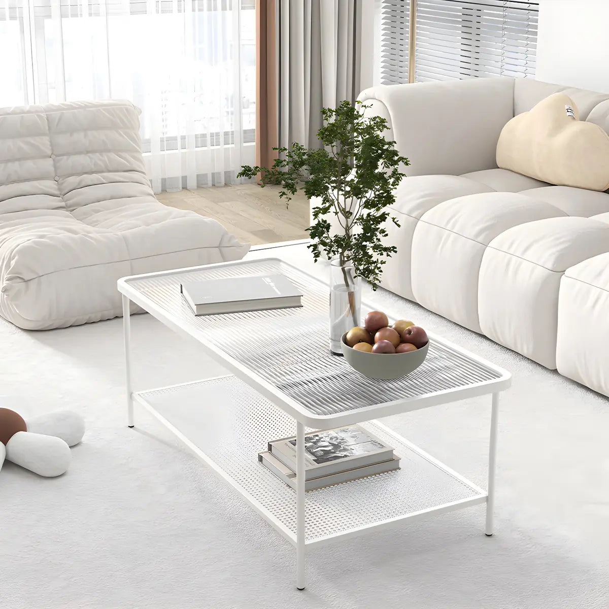 Clear Glass Shelves Scratch Resistant Coffee Table Image - 16