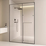 Clear Glass Sliding Glass Shower Door with Towel Bar Image - 2