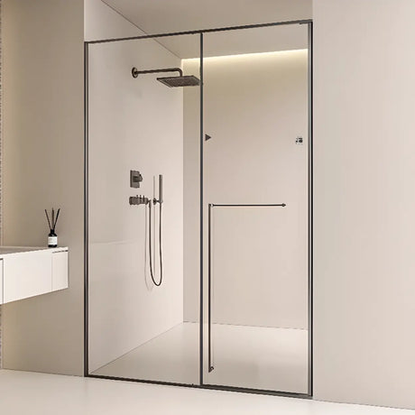 Clear Glass Sliding Glass Shower Door with Towel Bar Image - 2