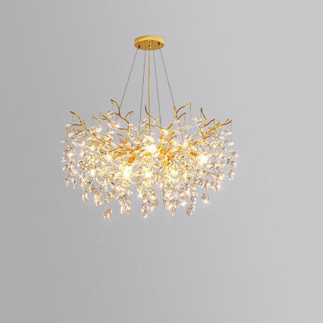 Clear Hanging Light  Gold Crystal Branch Chandelier Image - 2