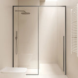 Clear Tempered Glass Panels Sliding Black Frame Shower Door Image - 1