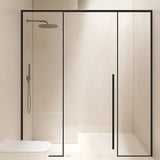 Clear Tempered Glass Panels Sliding Black Frame Shower Door Image - 2